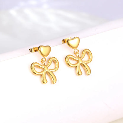 1 Pair Cute Korean Style Bow Knot 304 Stainless Steel 18K Gold Plated Drop Earrings