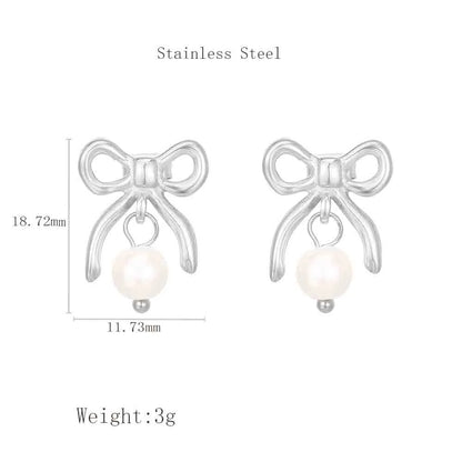 1 Pair Cute Korean Style Bow Knot 304 Stainless Steel 18K Gold Plated Drop Earrings