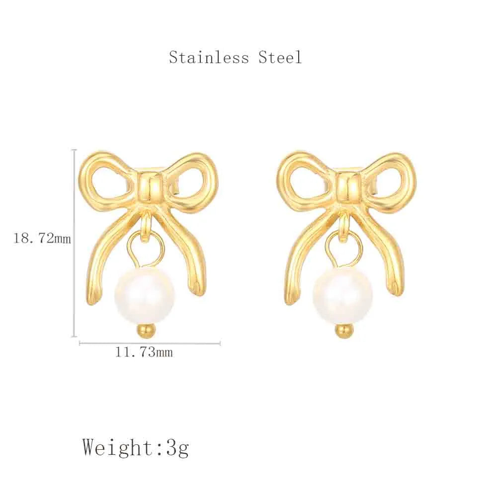 1 Pair Cute Korean Style Bow Knot 304 Stainless Steel 18K Gold Plated Drop Earrings