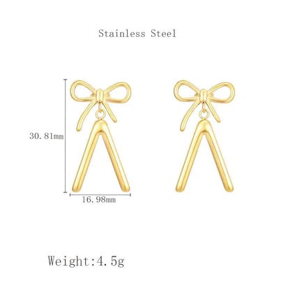 1 Pair Cute Korean Style Bow Knot 304 Stainless Steel 18K Gold Plated Drop Earrings