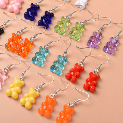 1 Pair Cute Lady Sweet Bear Resin Drop Earrings