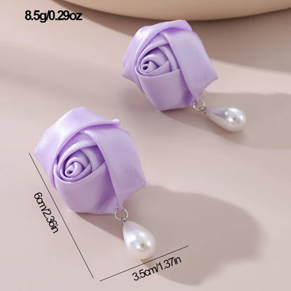 1 Pair Cute Lady Sweet Flower Artificial Pearl Cloth Ear Studs