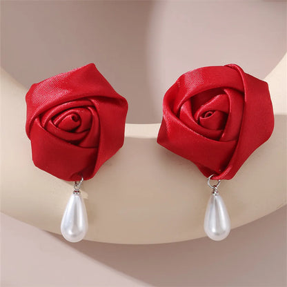 1 Pair Cute Lady Sweet Flower Artificial Pearl Cloth Ear Studs