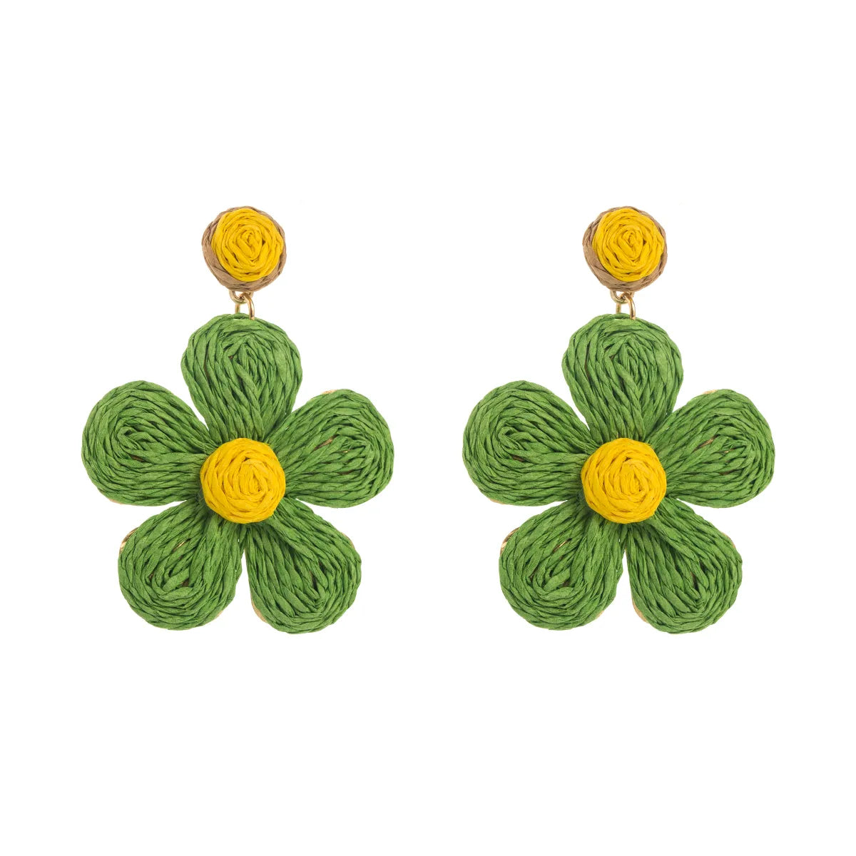 1 Pair Cute Lady Sweet Flower Braid Raffia Drop Earrings