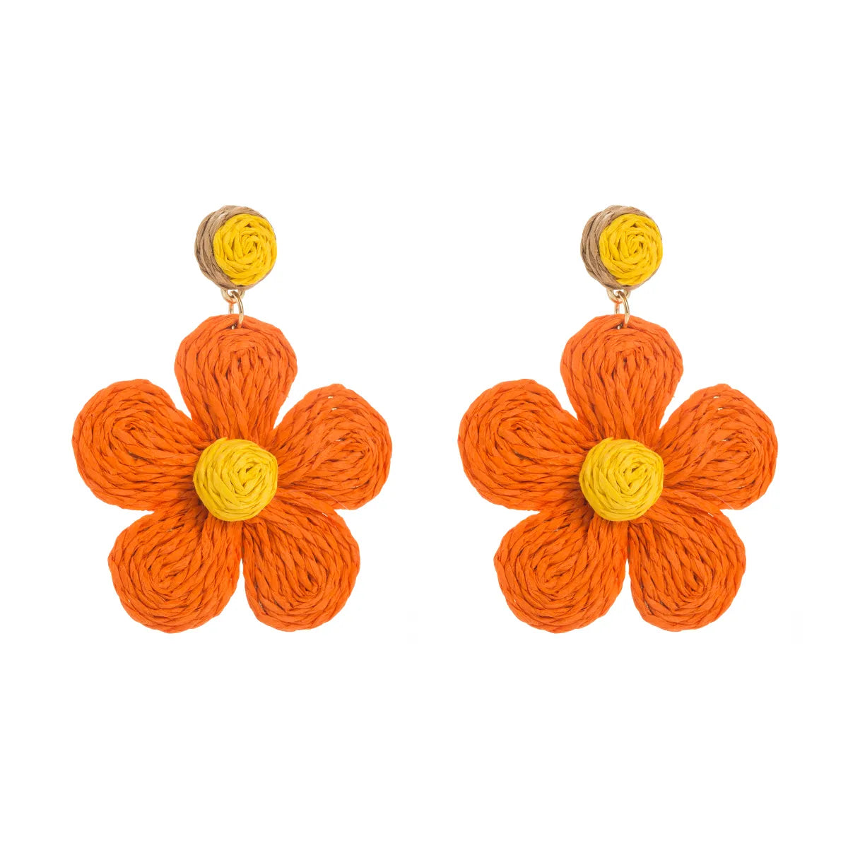 1 Pair Cute Lady Sweet Flower Braid Raffia Drop Earrings