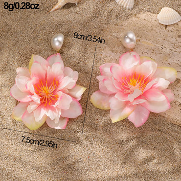 1 Pair Cute Lady Sweet Flower Cloth Drop Earrings