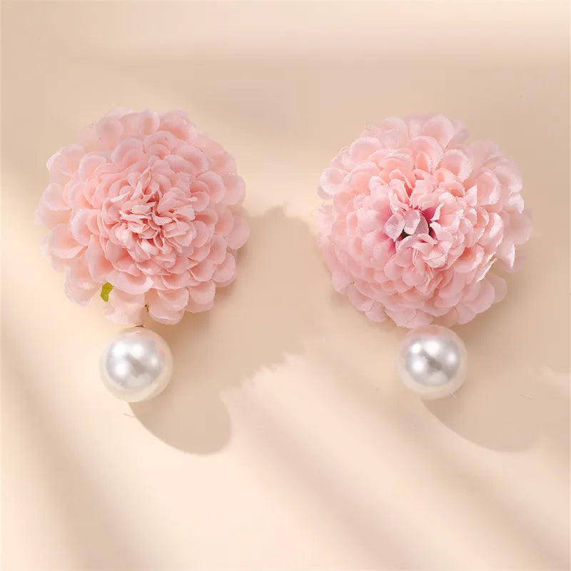 1 Pair Cute Lady Sweet Flower Cloth Drop Earrings