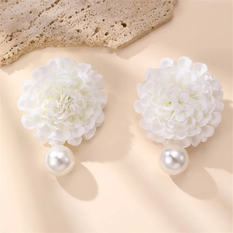 1 Pair Cute Lady Sweet Flower Cloth Drop Earrings