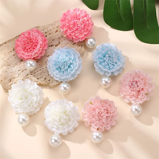 1 Pair Cute Lady Sweet Flower Cloth Drop Earrings