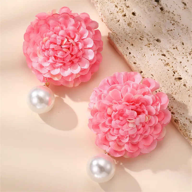 1 Pair Cute Lady Sweet Flower Cloth Drop Earrings