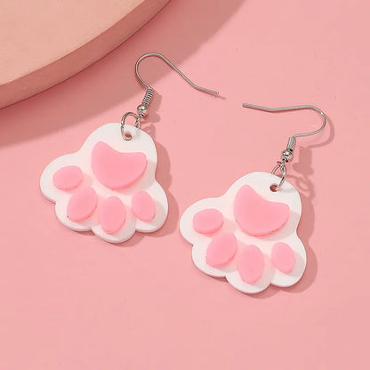 1 Pair Cute Lady Sweet Paw Print Alloy Drop Earrings