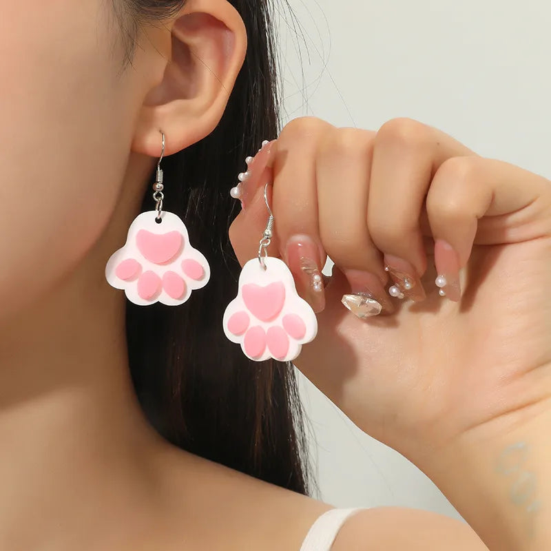 1 Pair Cute Lady Sweet Paw Print Alloy Drop Earrings