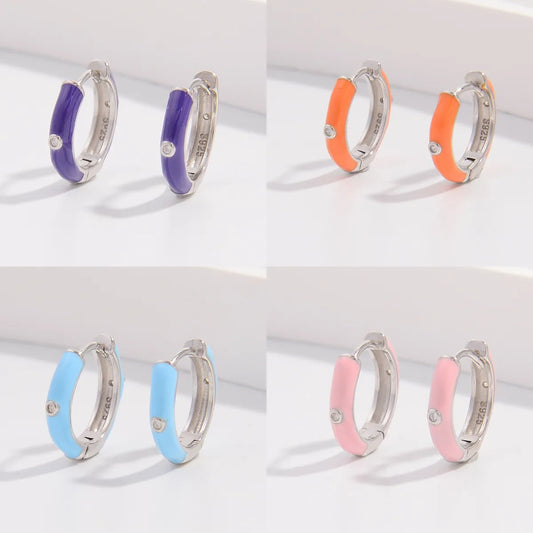 1 Pair Cute Lady Sweet Round Plating Inlay Sterling Silver Zircon White Gold Plated Hoop Earrings