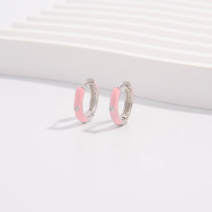 1 Pair Cute Lady Sweet Round Plating Inlay Sterling Silver Zircon White Gold Plated Hoop Earrings