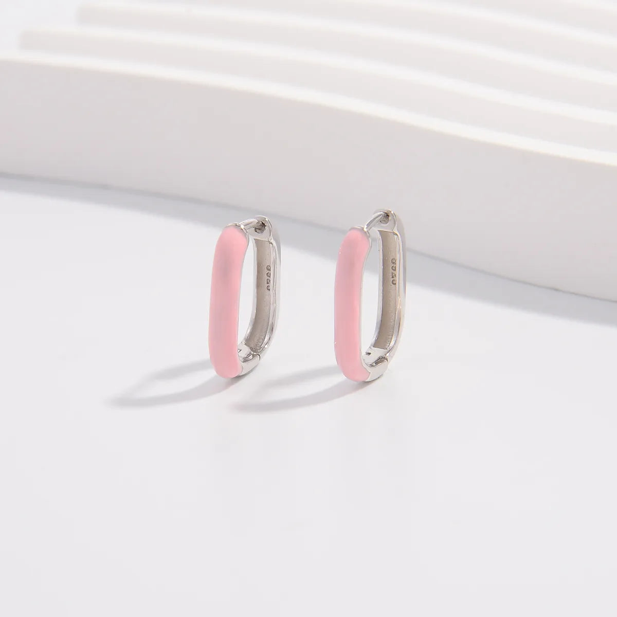 1 Pair Cute Lady Sweet Round Plating Sterling Silver White Gold Plated Hoop Earrings