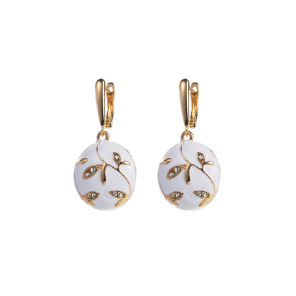 1 Pair Cute Leaf Enamel Plating Inlay Alloy Rhinestones Gold Plated Drop Earrings