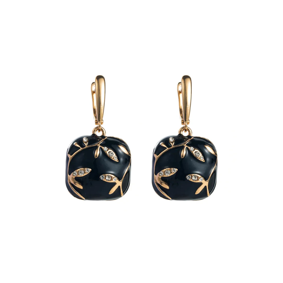 1 Pair Cute Leaf Enamel Plating Inlay Alloy Rhinestones Gold Plated Drop Earrings