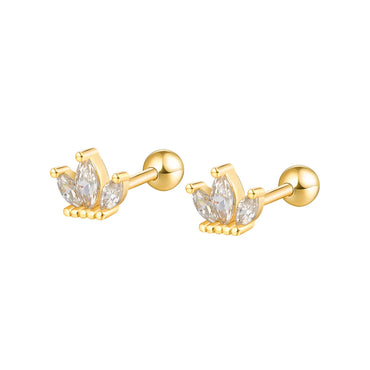 1 Pair Cute Luxurious Leaf Plating Inlay Sterling Silver Zircon 18k Gold Plated White Gold Plated Ear Studs