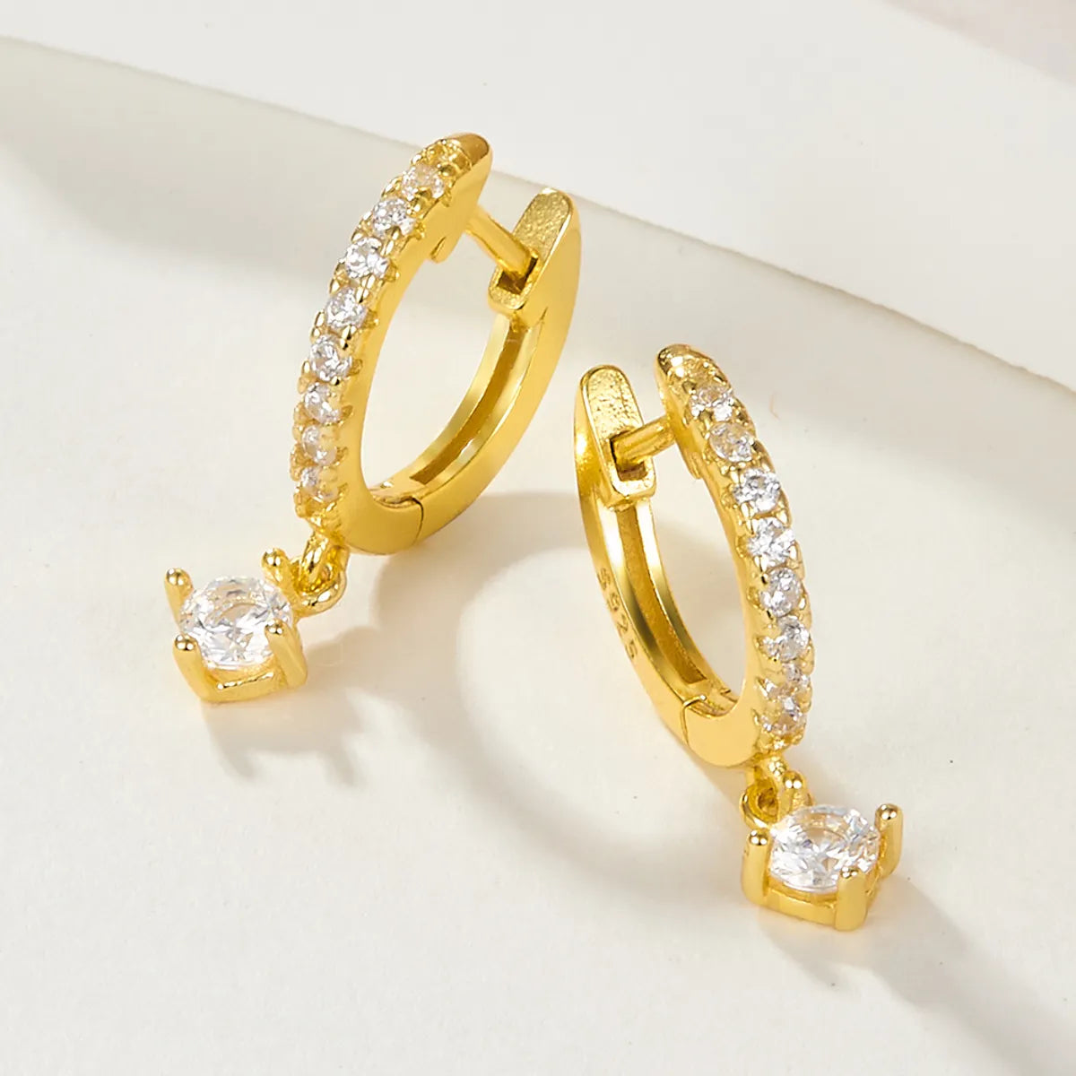 1 Pair Cute Luxurious Queen Solid Color Plating Inlay Sterling Silver Zircon 18k Gold Plated Drop Earrings