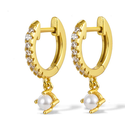 1 Pair Cute Luxurious Queen Solid Color Plating Inlay Sterling Silver Zircon 18k Gold Plated Drop Earrings