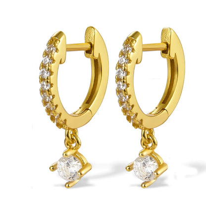 1 Pair Cute Luxurious Queen Solid Color Plating Inlay Sterling Silver Zircon 18k Gold Plated Drop Earrings