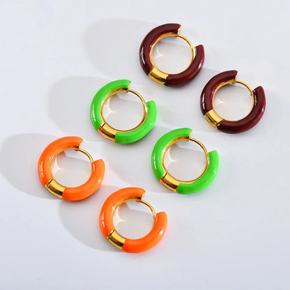 1 Pair Cute Luxurious Shiny Circle Steel Enamel Hoop Earrings