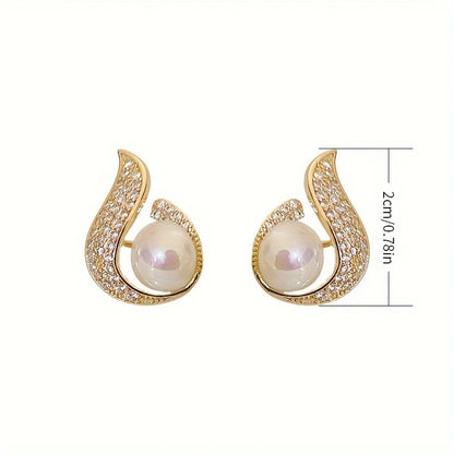 1 Pair Cute Luxurious Shiny Color Block Plating Inlay Alloy Pearl Zircon Gold Plated Ear Studs