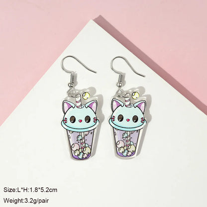 1 Pair Cute Milky Tea Bottle Letter Rainbow Arylic Drop Earrings