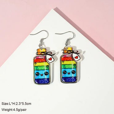 1 Pair Cute Milky Tea Bottle Letter Rainbow Arylic Drop Earrings