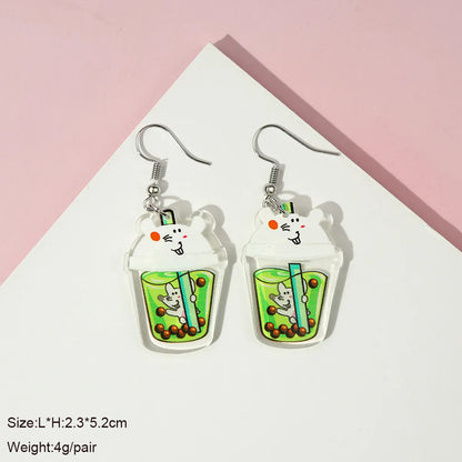 1 Pair Cute Milky Tea Bottle Letter Rainbow Arylic Drop Earrings