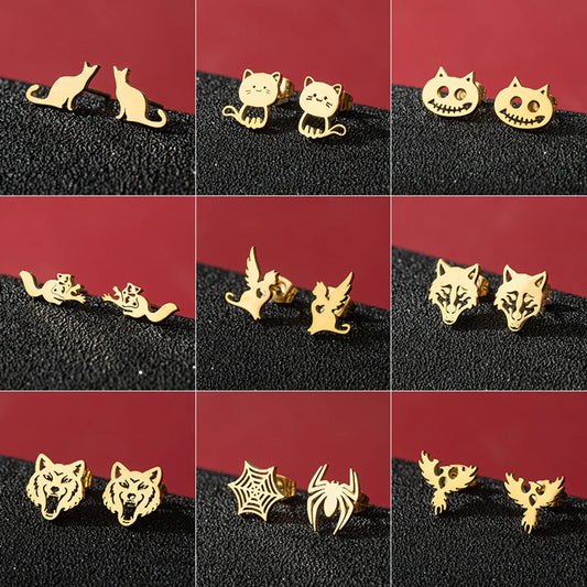 1 Pair Cute Modern Style Sweet Cat Tiger Spider Polishing Plating 304 Stainless Steel 18K Gold Plated Ear Studs