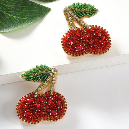 1 Pair Cute Modern Style Sweet Pear Pineapple Inlay Cloth Seed Bead Rhinestones K Gold Plated Drop Earrings