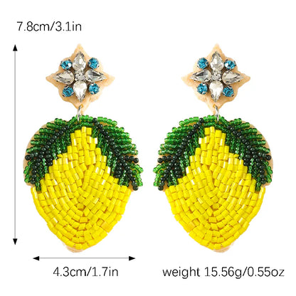 1 Pair Cute Modern Style Sweet Pear Pineapple Inlay Cloth Seed Bead Rhinestones K Gold Plated Drop Earrings