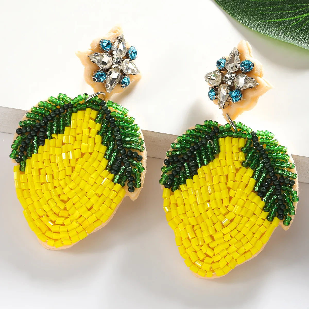 1 Pair Cute Modern Style Sweet Pear Pineapple Inlay Cloth Seed Bead Rhinestones K Gold Plated Drop Earrings