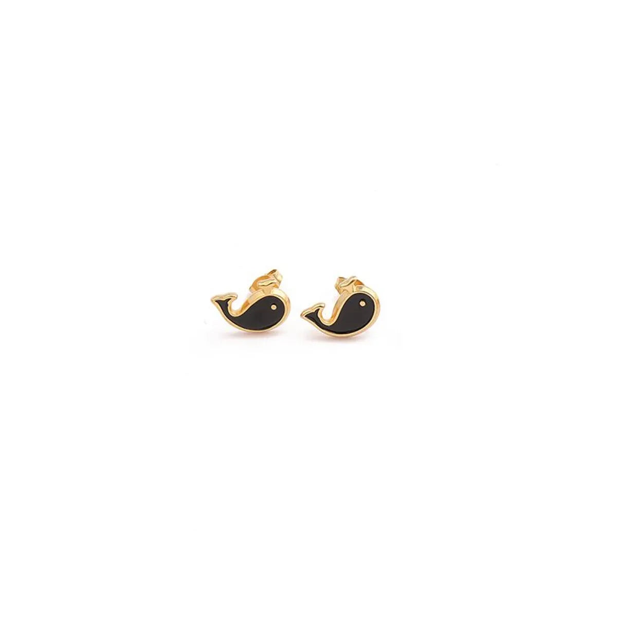 1 Pair Cute Moon Whale Enamel Plating Inlay Stainless Steel Zircon 18k Gold Plated Ear Studs