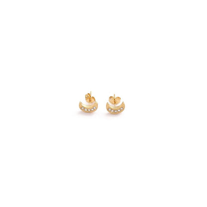 1 Pair Cute Moon Whale Enamel Plating Inlay Stainless Steel Zircon 18k Gold Plated Ear Studs