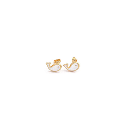 1 Pair Cute Moon Whale Enamel Plating Inlay Stainless Steel Zircon 18k Gold Plated Ear Studs