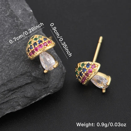 1 Pair Cute Mushroom Inlay Copper Zircon 18K Gold Plated Ear Studs