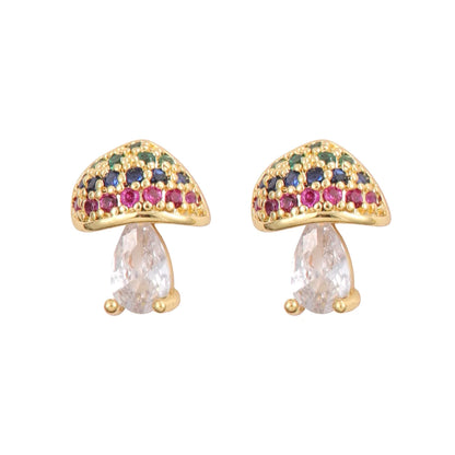 1 Pair Cute Mushroom Inlay Copper Zircon 18K Gold Plated Ear Studs