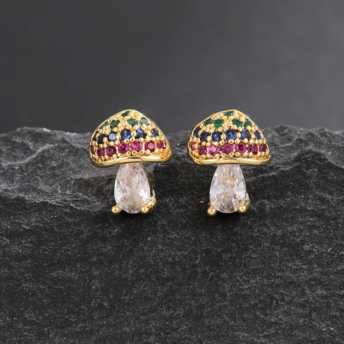 1 Pair Cute Mushroom Inlay Copper Zircon 18K Gold Plated Ear Studs