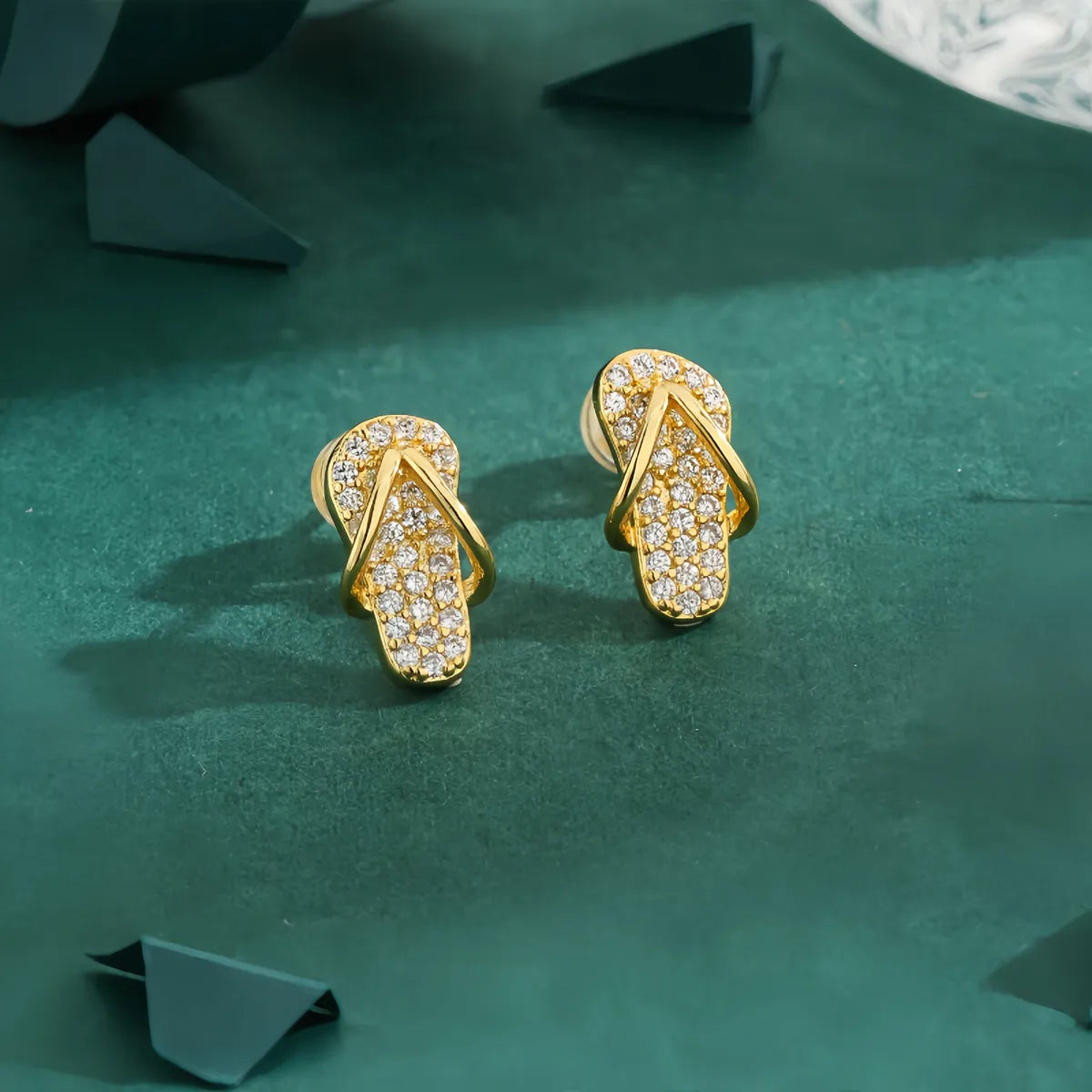 1 Pair Cute Novelty Classic Style Slippers Inlay Copper Zircon 18K Gold Plated Ear Studs