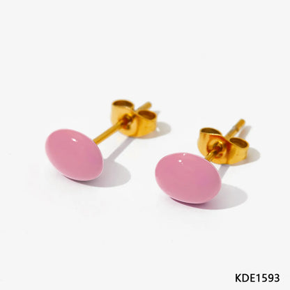 1 Pair Cute Oval Enamel Plating 304 Stainless Steel 16K Gold Plated White Gold Plated Gold Plated Ear Studs