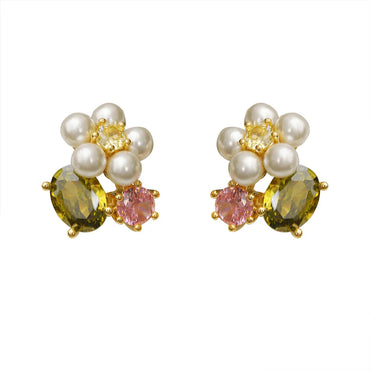 1 Pair Cute Pastoral Flower Plating Inlay Copper Imitation Pearl Rhinestones 18K Gold Plated Ear Studs