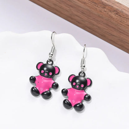 1 Pair Cute Pastoral Shiny Bear Heart Shape Cat Asymmetrical Stoving Varnish Alloy Drop Earrings