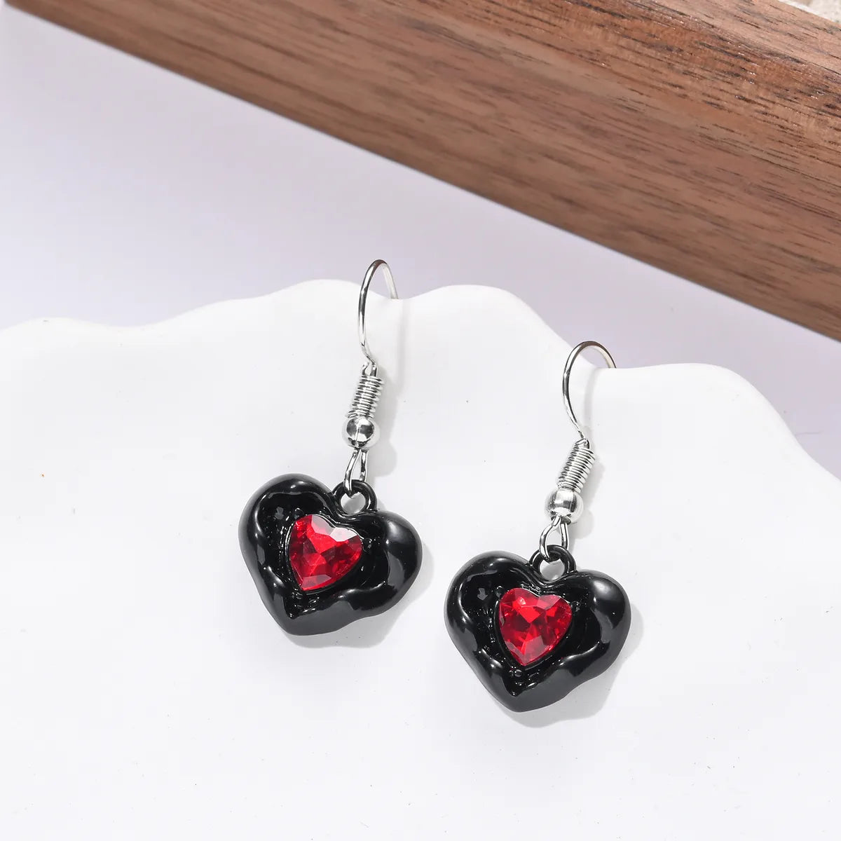 1 Pair Cute Pastoral Shiny Bear Heart Shape Cat Asymmetrical Stoving Varnish Alloy Drop Earrings