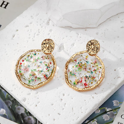 1 Pair Cute Pastoral Simple Style Ditsy Floral Flower Alloy Resin Drop Earrings