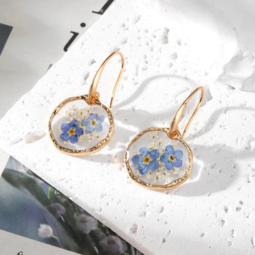 1 Pair Cute Pastoral Simple Style Flower Petal Alloy Dried Flower Resin Drop Earrings