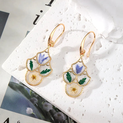 1 Pair Cute Pastoral Simple Style Flower Petal Alloy Dried Flower Resin Drop Earrings