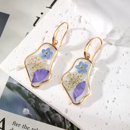 1 Pair Cute Pastoral Simple Style Flower Petal Alloy Dried Flower Resin Drop Earrings