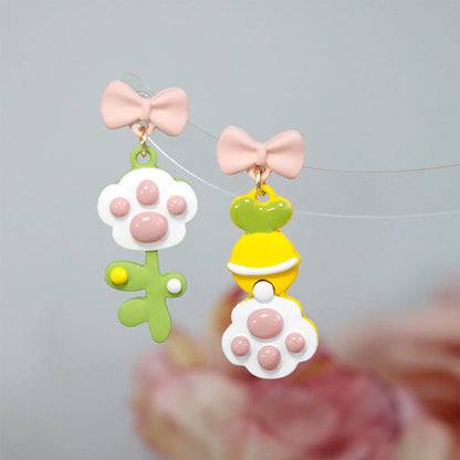 1 Pair Cute Paw Print Flower Alloy Drop Earrings